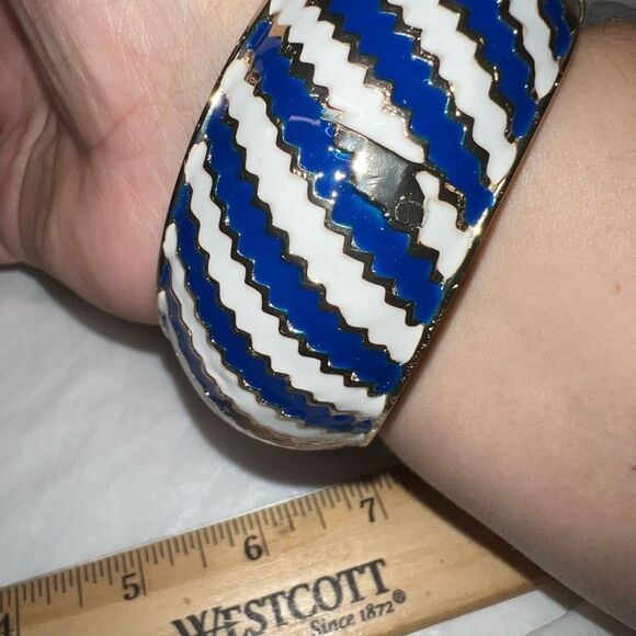 Amrita Singh Blue and White Enameled Hinged Cuff Bracelet - Picture 5 of 7